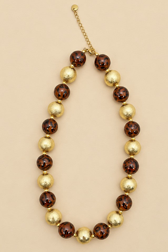 Leopard & Gold Chunky Ball Beaded Necklace