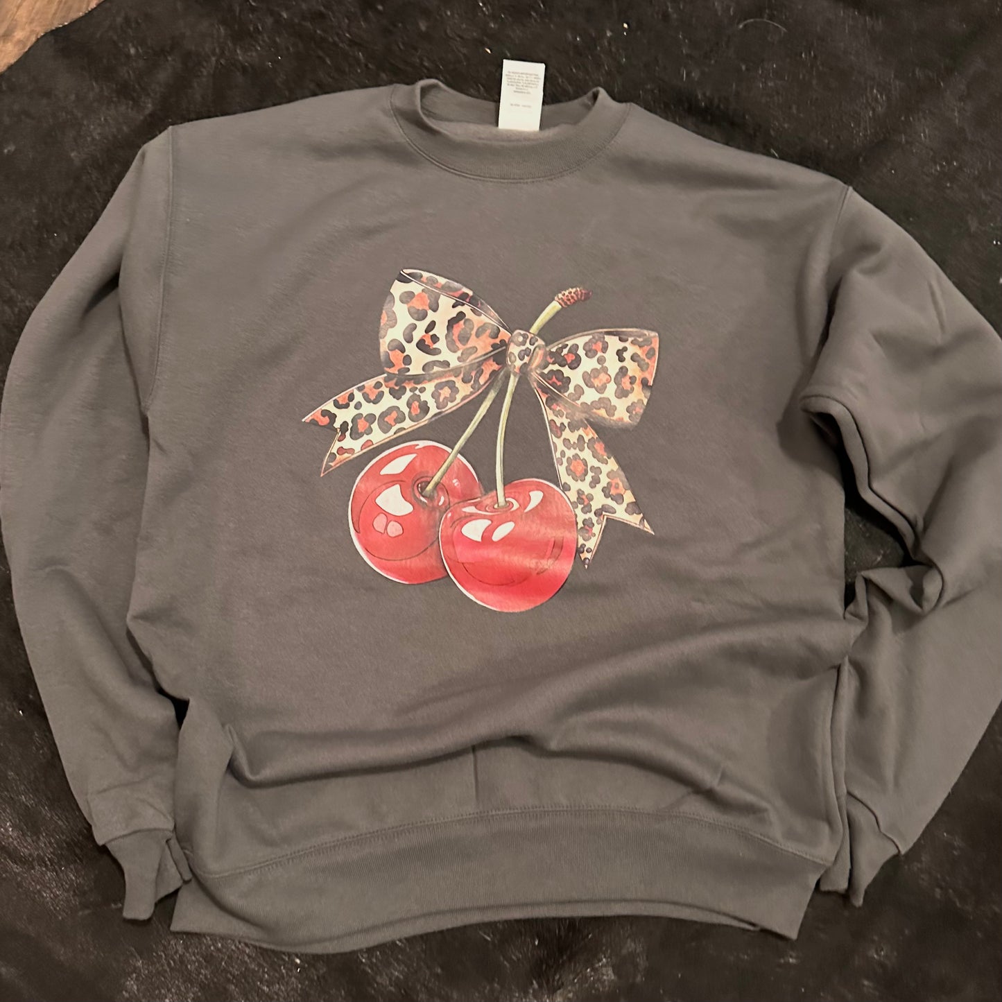 Leopard Bow & Cherries Gray Sweatshirt