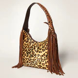Leopard Hide Hobo Bag with Fringe