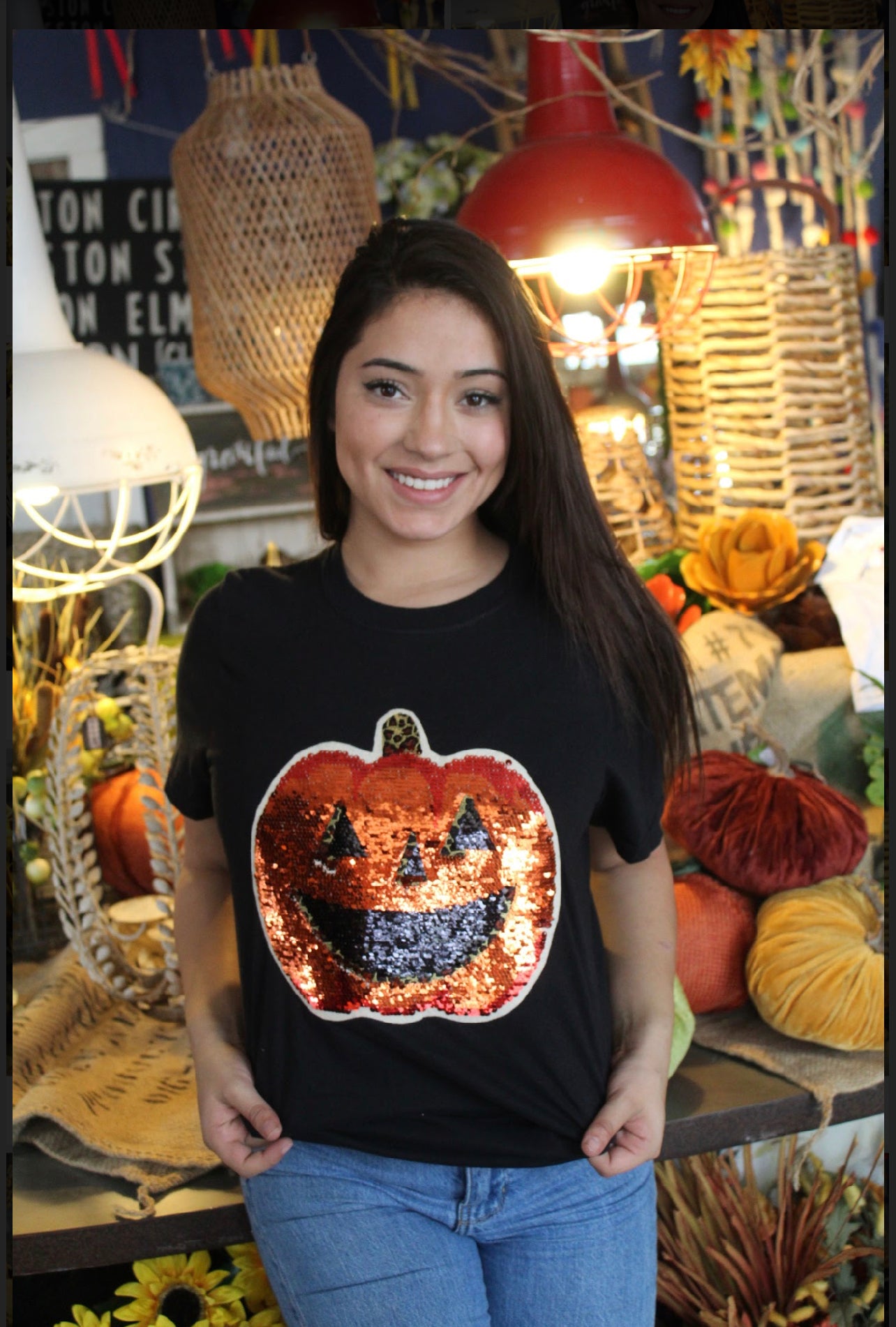 HELLO FALL - Sequin Pumpkin Tee
