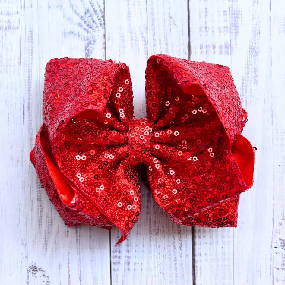 Red Glitter 6.5" Double Layer Hair Bow