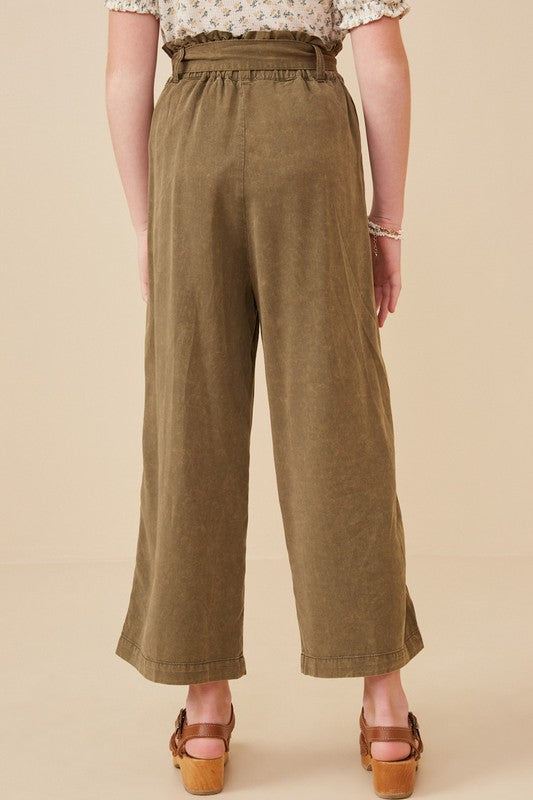 Girls Olive Tencel Wide Leg Pant