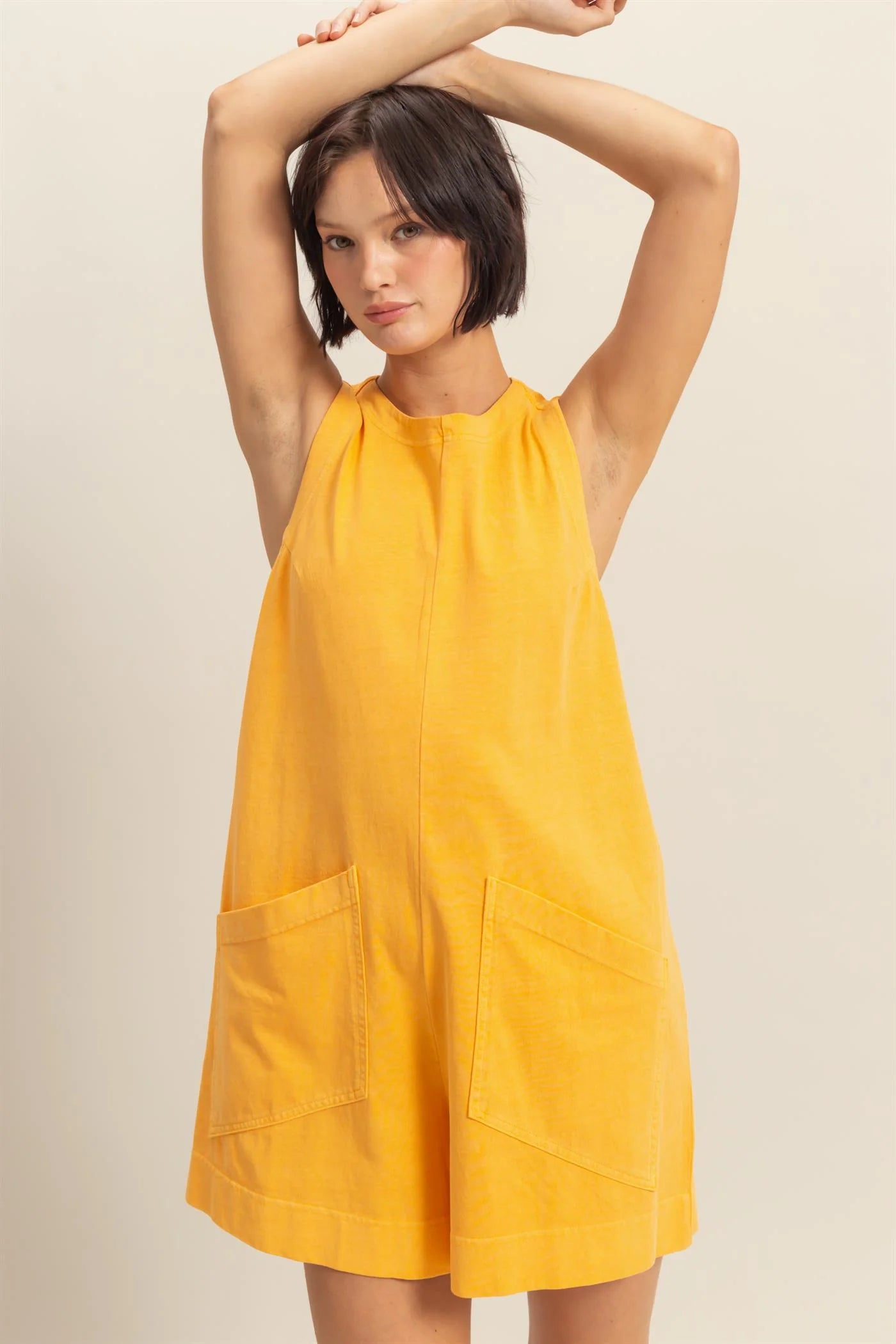 Orange Cotton Sleeveless Shorts Romper