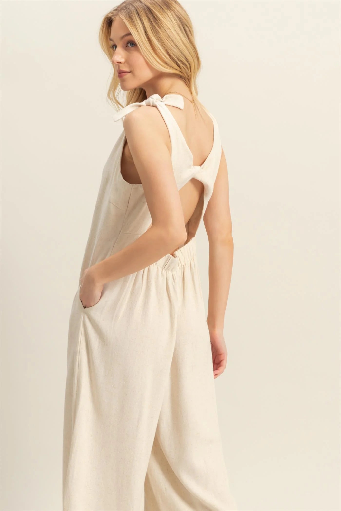 Oatmeal Open Back Jumpsuit