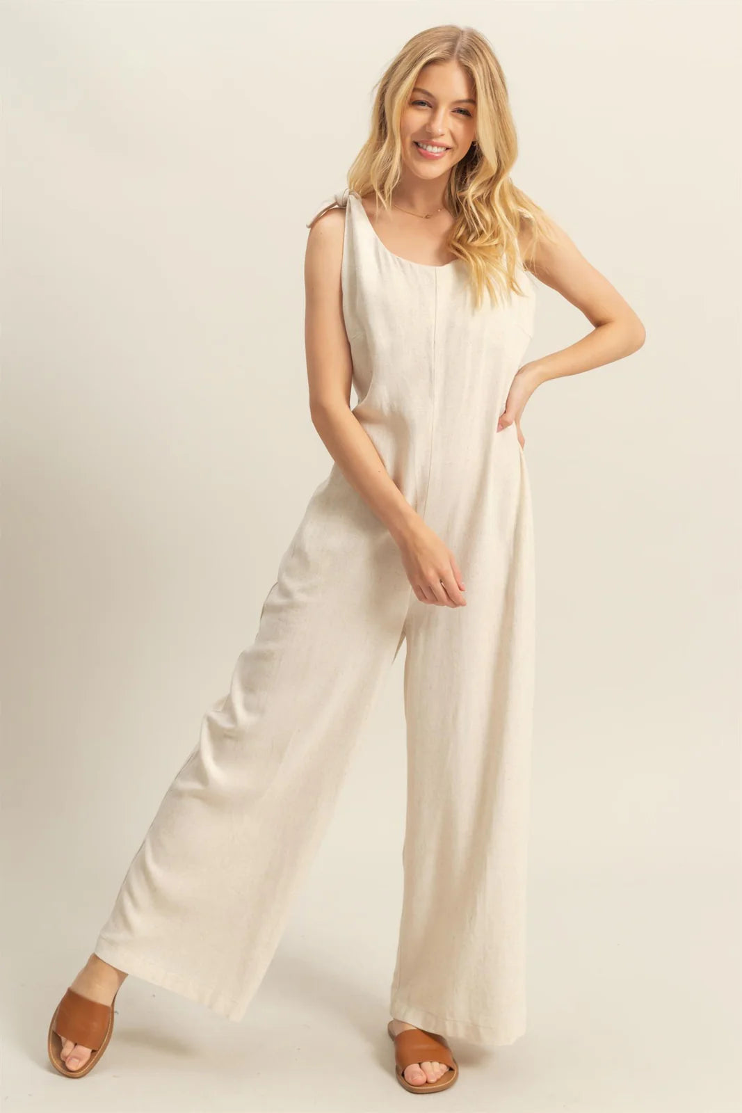 Oatmeal Open Back Jumpsuit