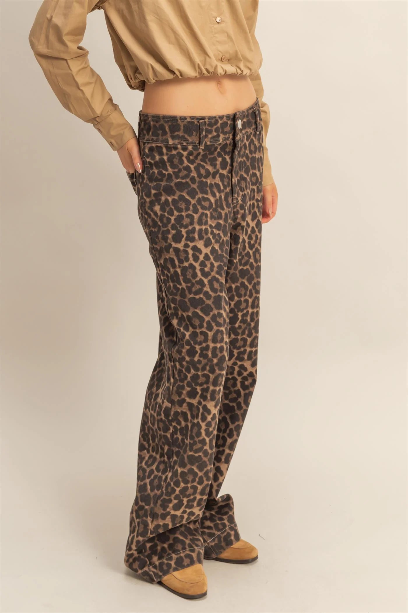 Washed Leopard Print Trousers