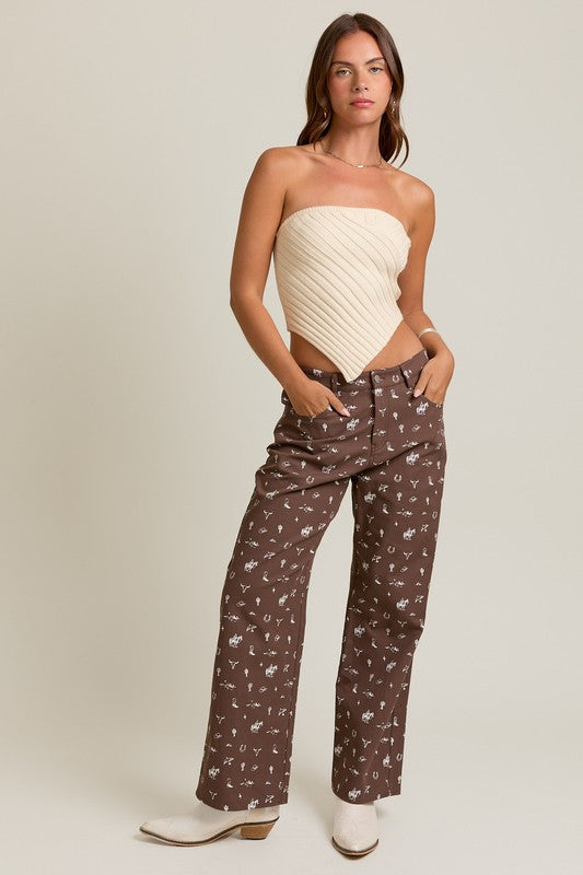 Brown Cowboy Graphic Wide Leg Pant