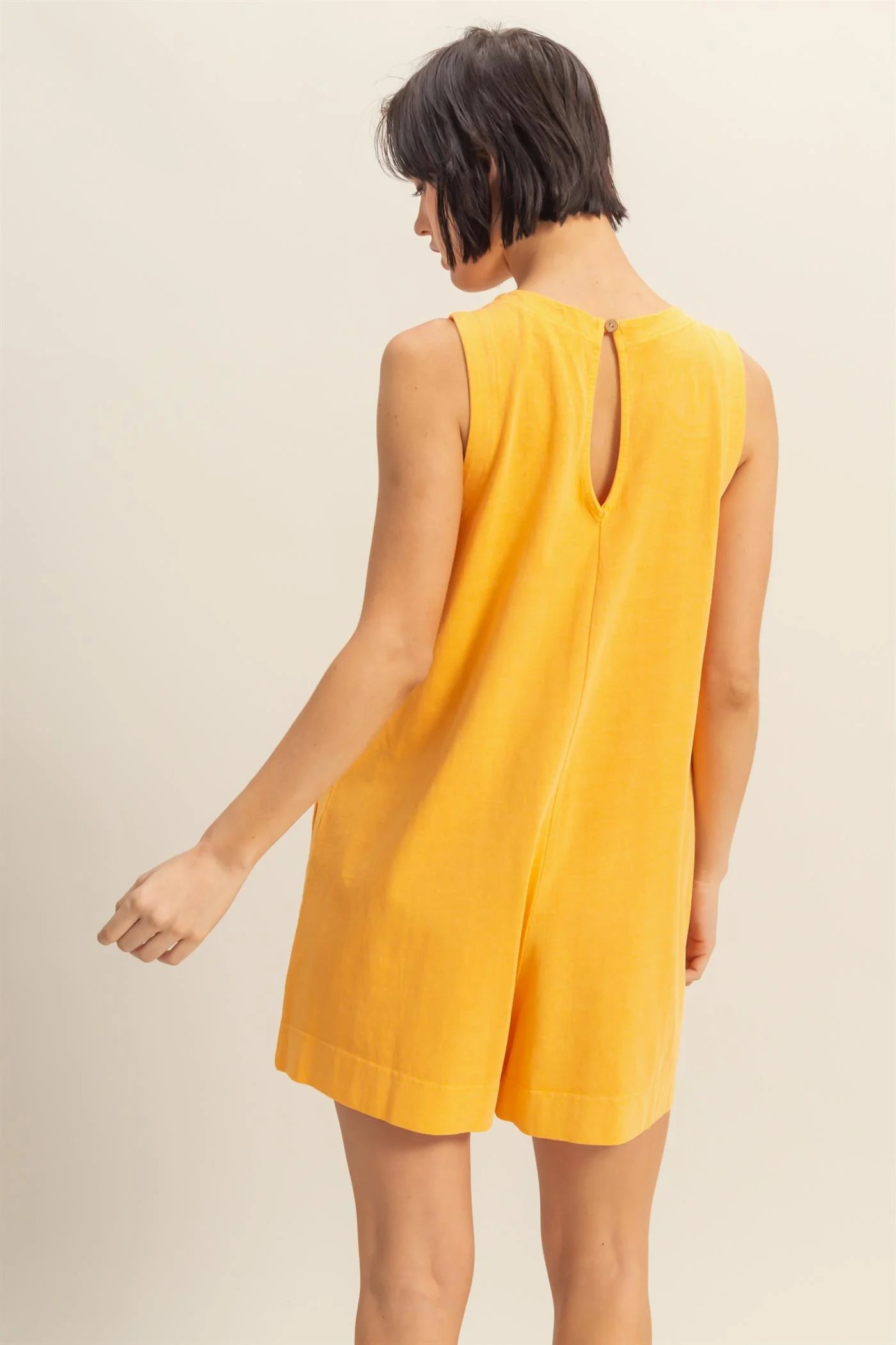 Orange Cotton Sleeveless Shorts Romper