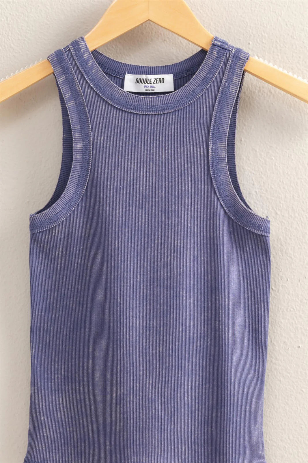 Dusty Indigo Washed Ribbed Tank Top
