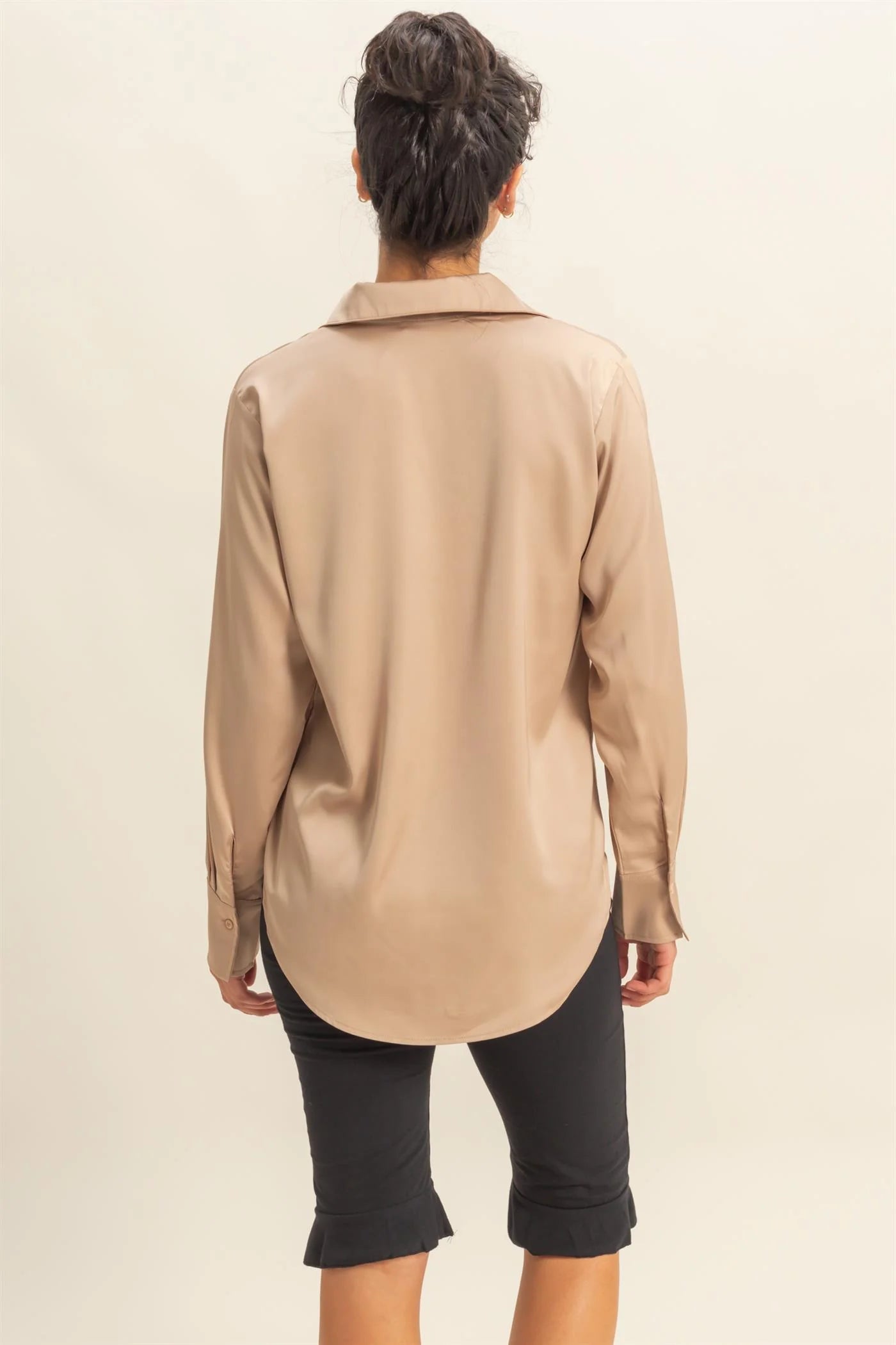 Taupe Satin Button Up Top