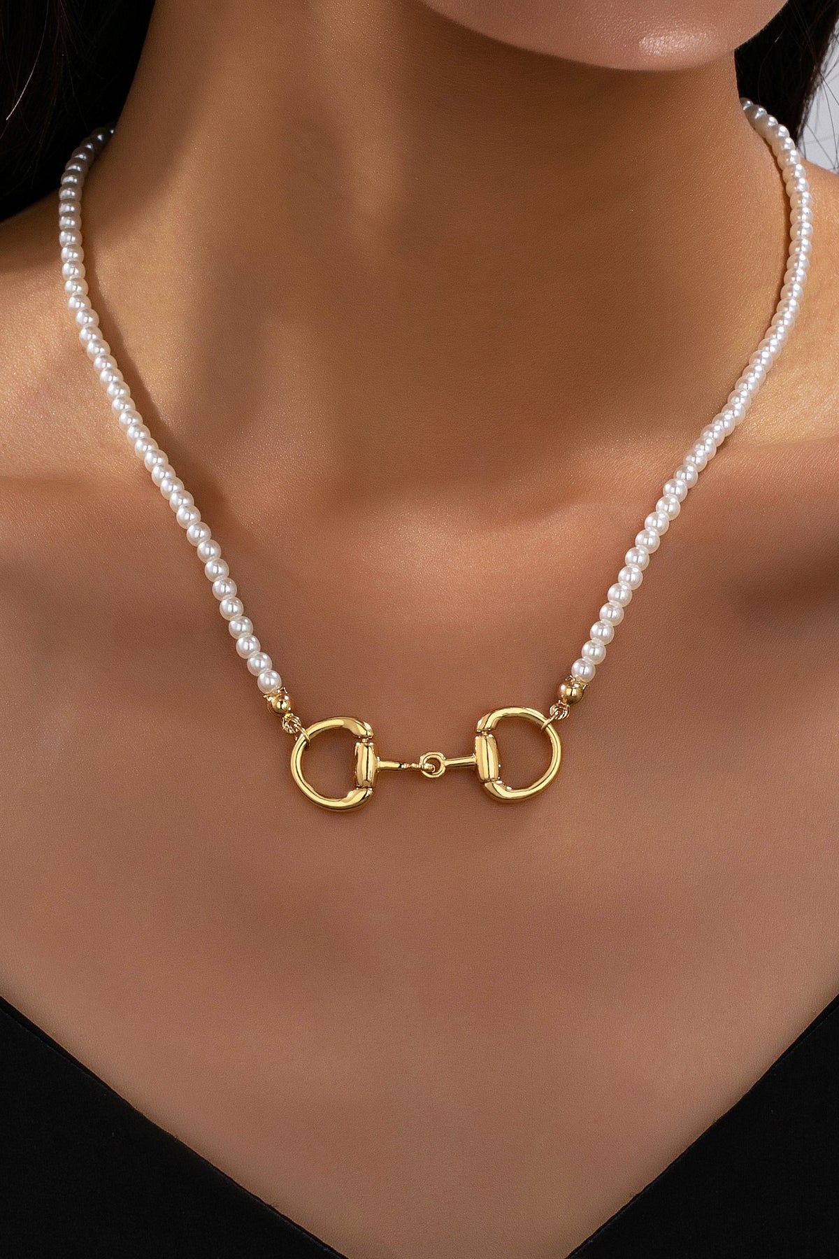 Pearl & Gold Horse Bit Necklace