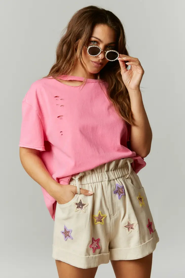 Pink Distressed T-Shirt