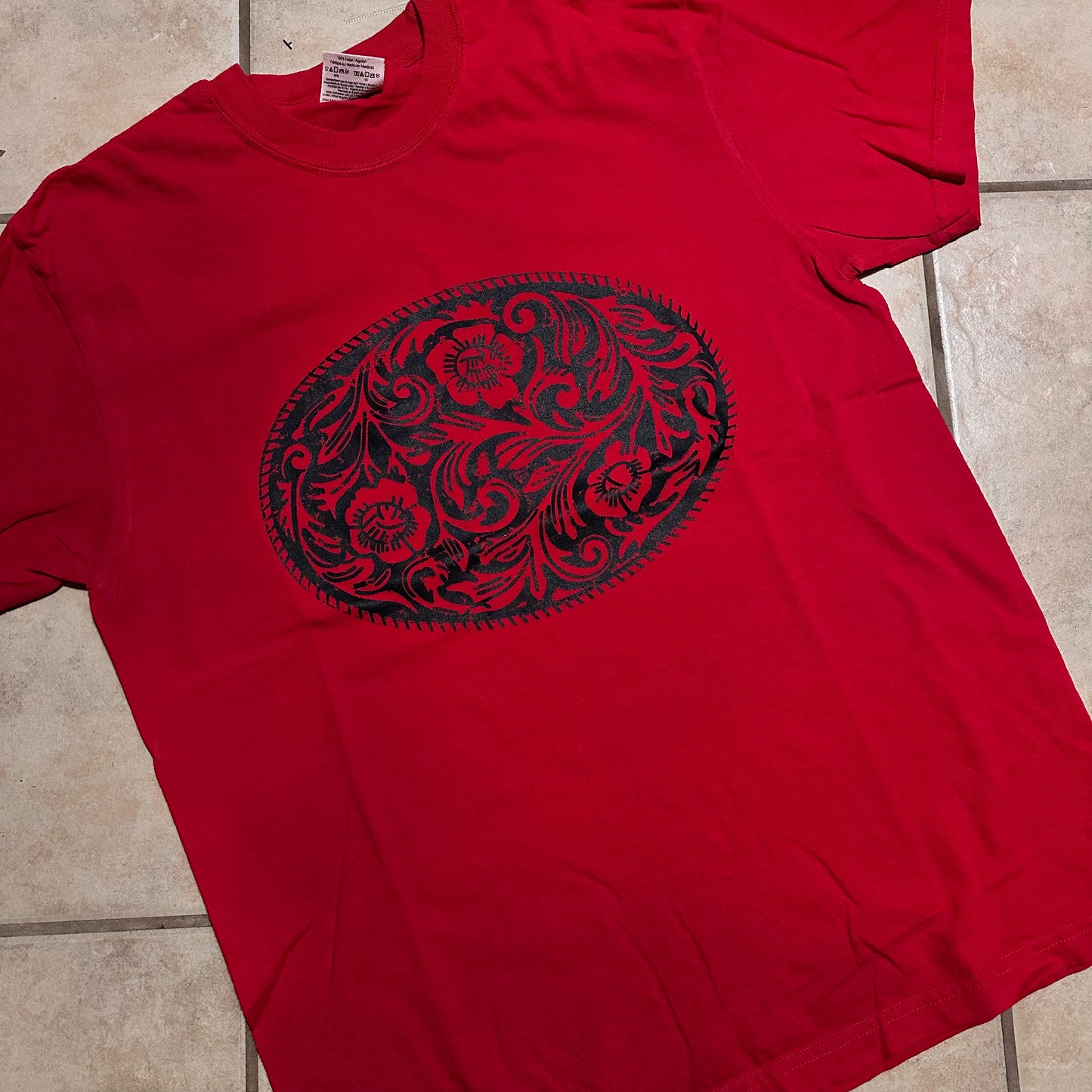 Red Western Floral Buckle Tee
