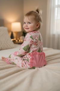 Infant & Toddler Pink Santa Ruffle Onesie