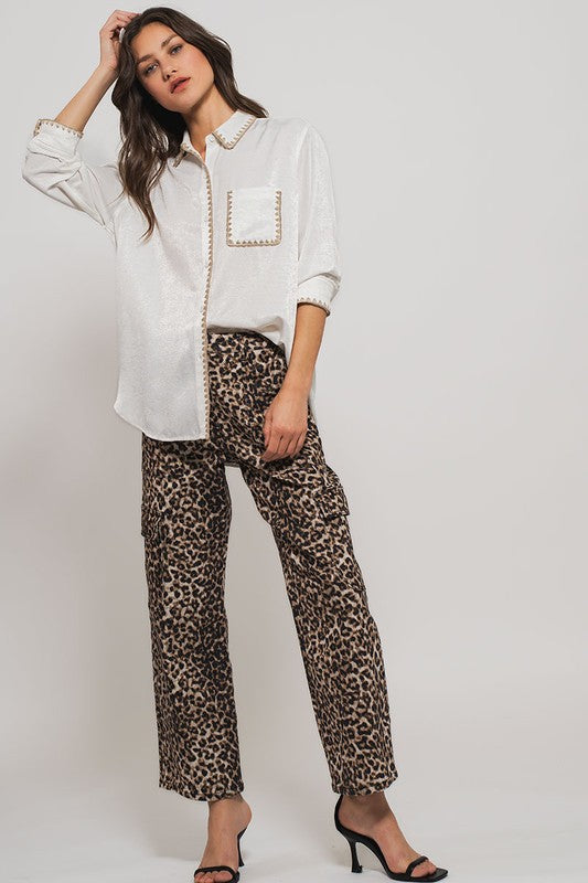 Silky Contrasting Scalloped Western Shirt
