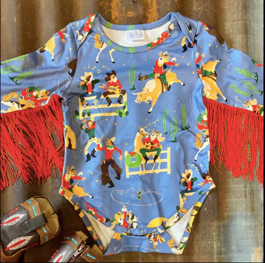 Merry Christmas Cowboy Fringe Onesie