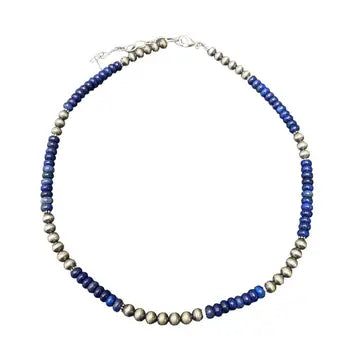 Lapis Desert Pearl Bead Necklace Sterling Silver