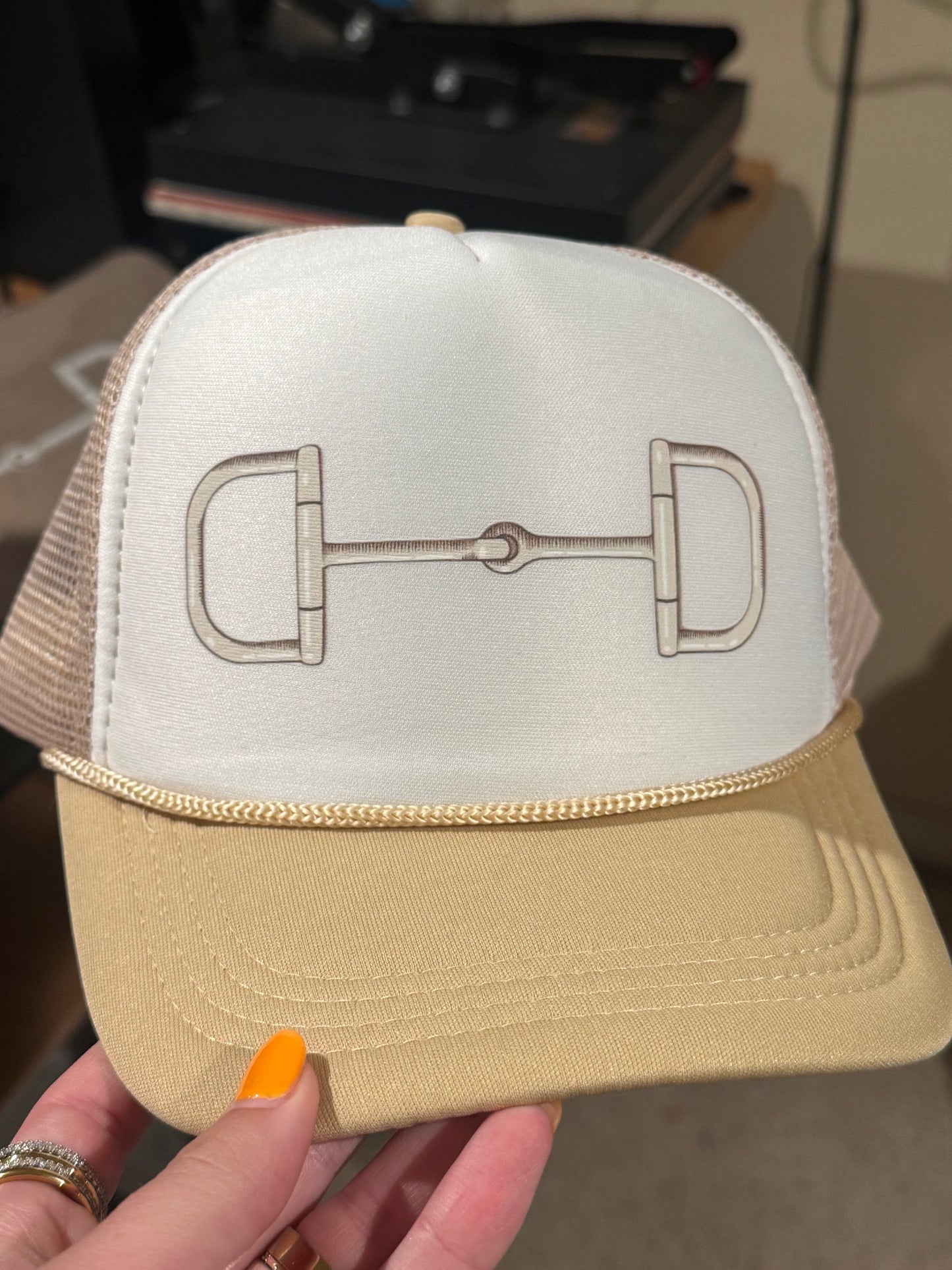 Tan & White Bit Trucker Cap-LF