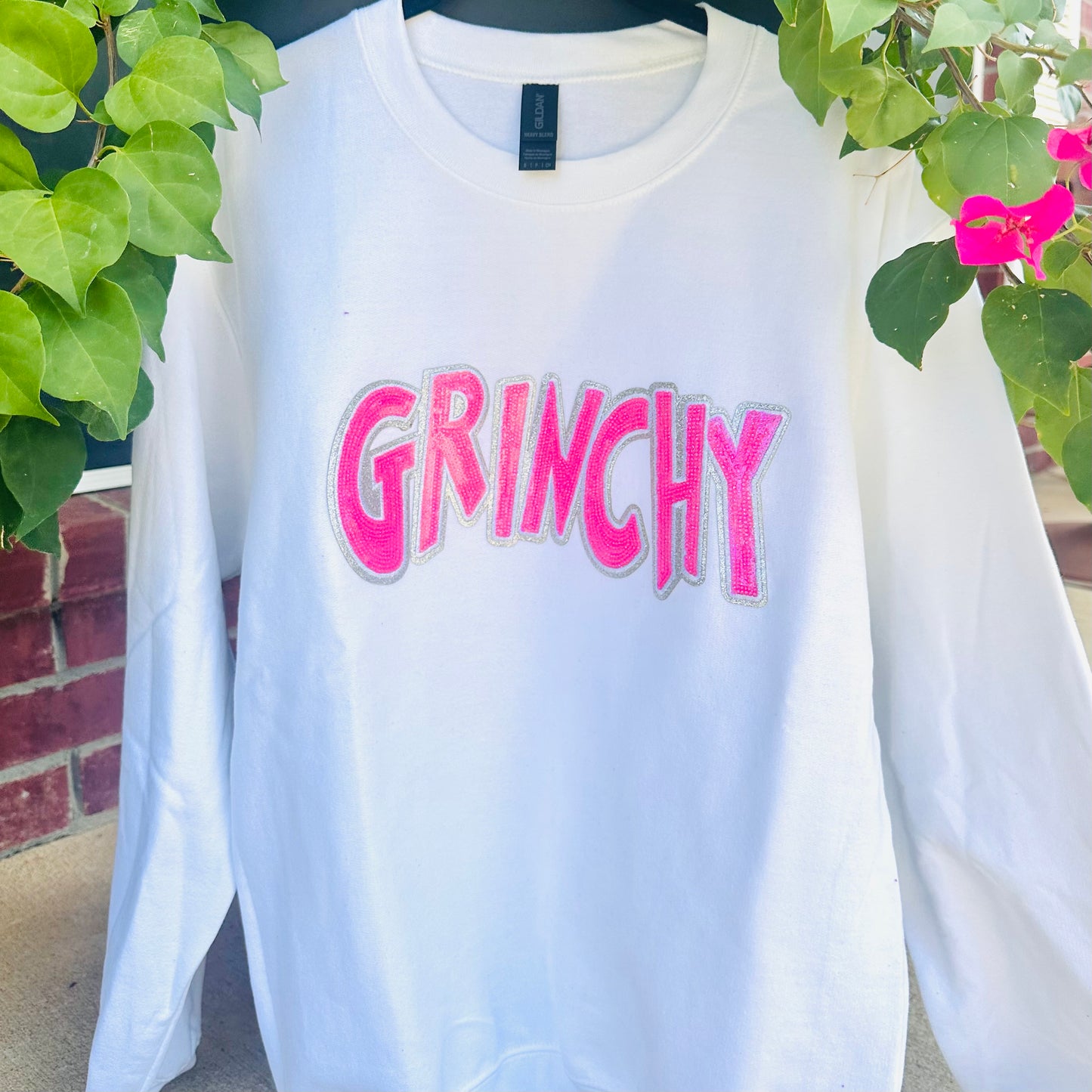 White & Hot Pink Grinchy Sweatshirt