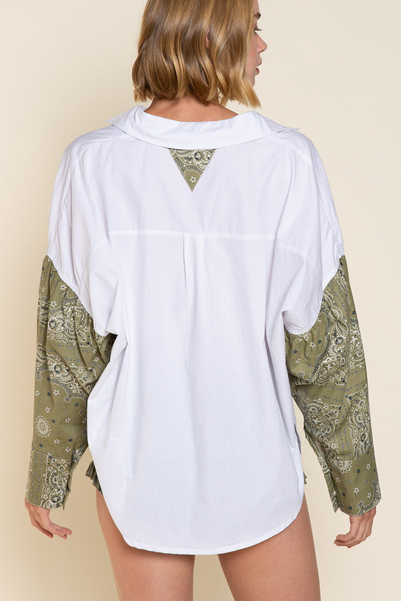 White & Olive Bandana Top