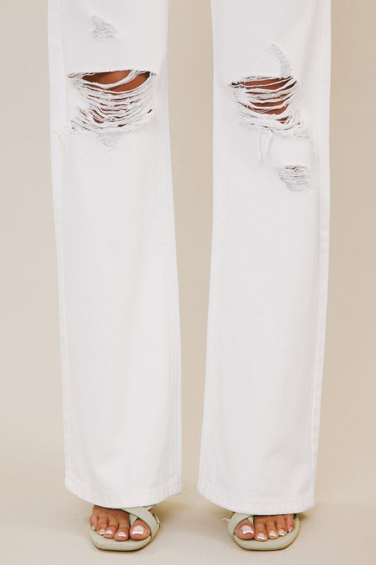 Kan Can White Distressed High Rise Jeans