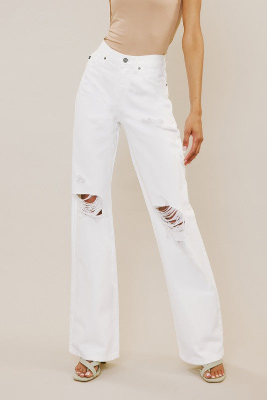 Kan Can White Distressed High Rise Jeans