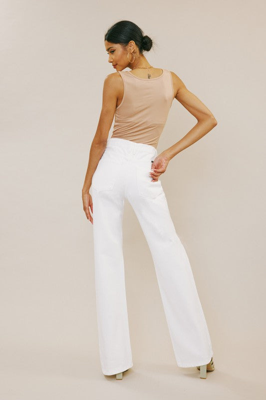 Kan Can White Distressed High Rise Jeans