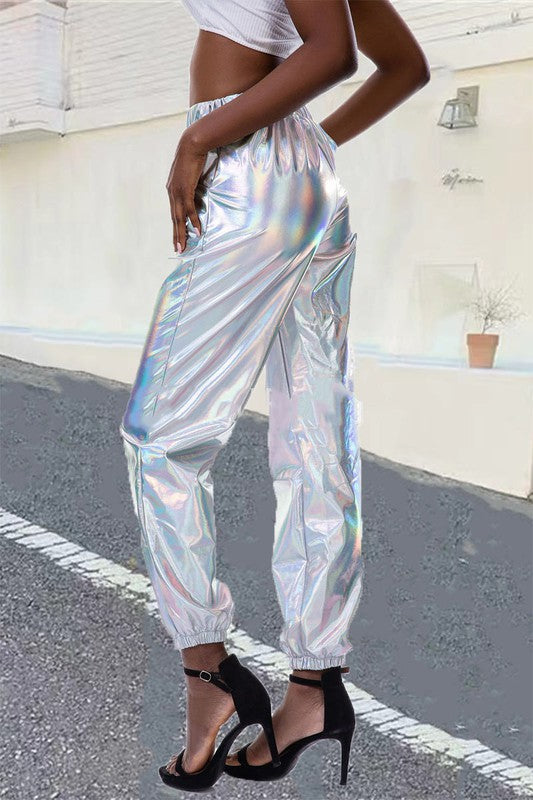 Metallic Shiny Silver Jogger Pants