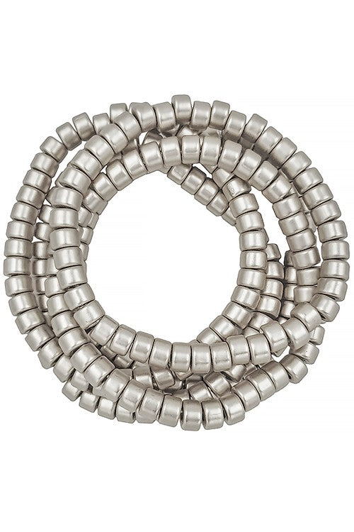 Matte Silver Bead Bracelet Set