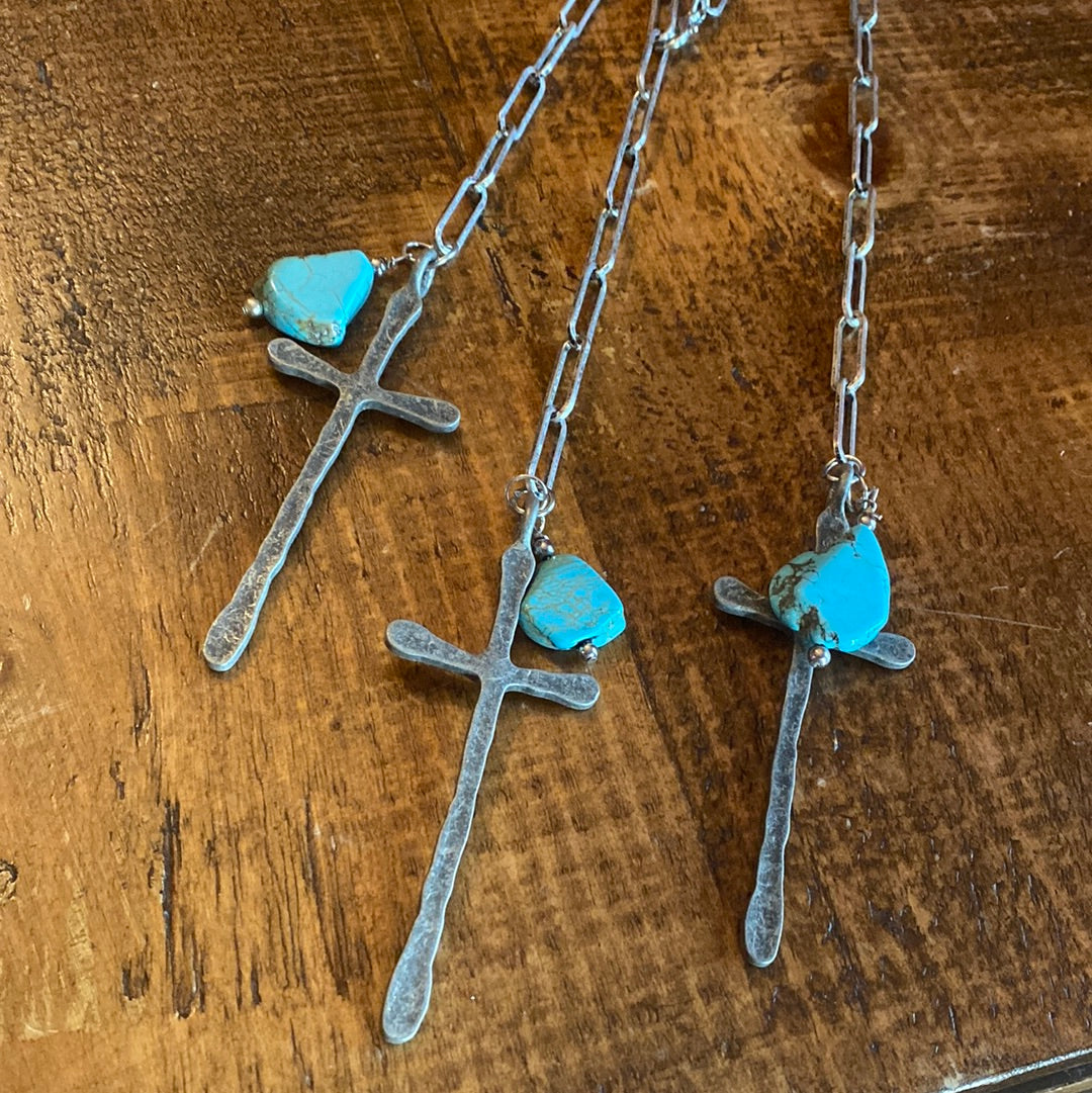 Turquoise & Silver Cross Chain Necklace