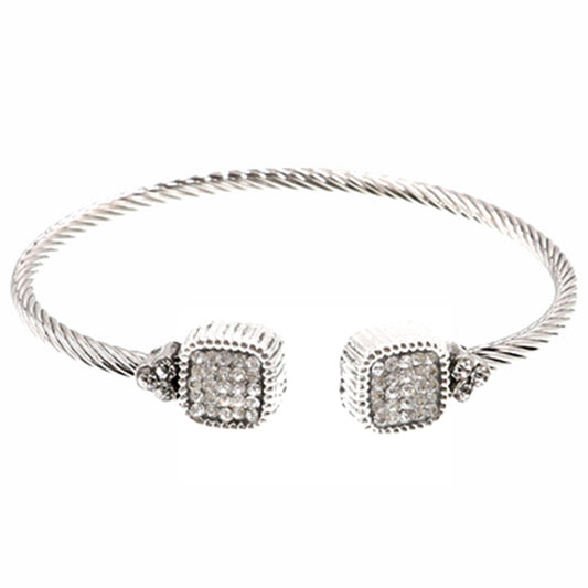 Silver Cable Bracelet with Square Crystal Ends