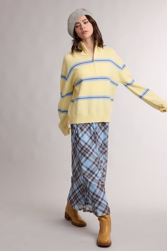 Lemon Striped Half Zip Sweater