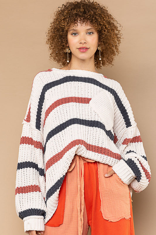 Almond Striped Oversized Sweater