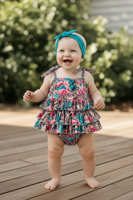 Infant Girls Floral & Bull Skull Printer Bodysuit