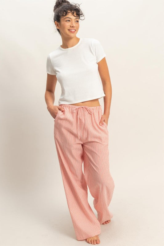 Striped Wide Leg Pants- Red