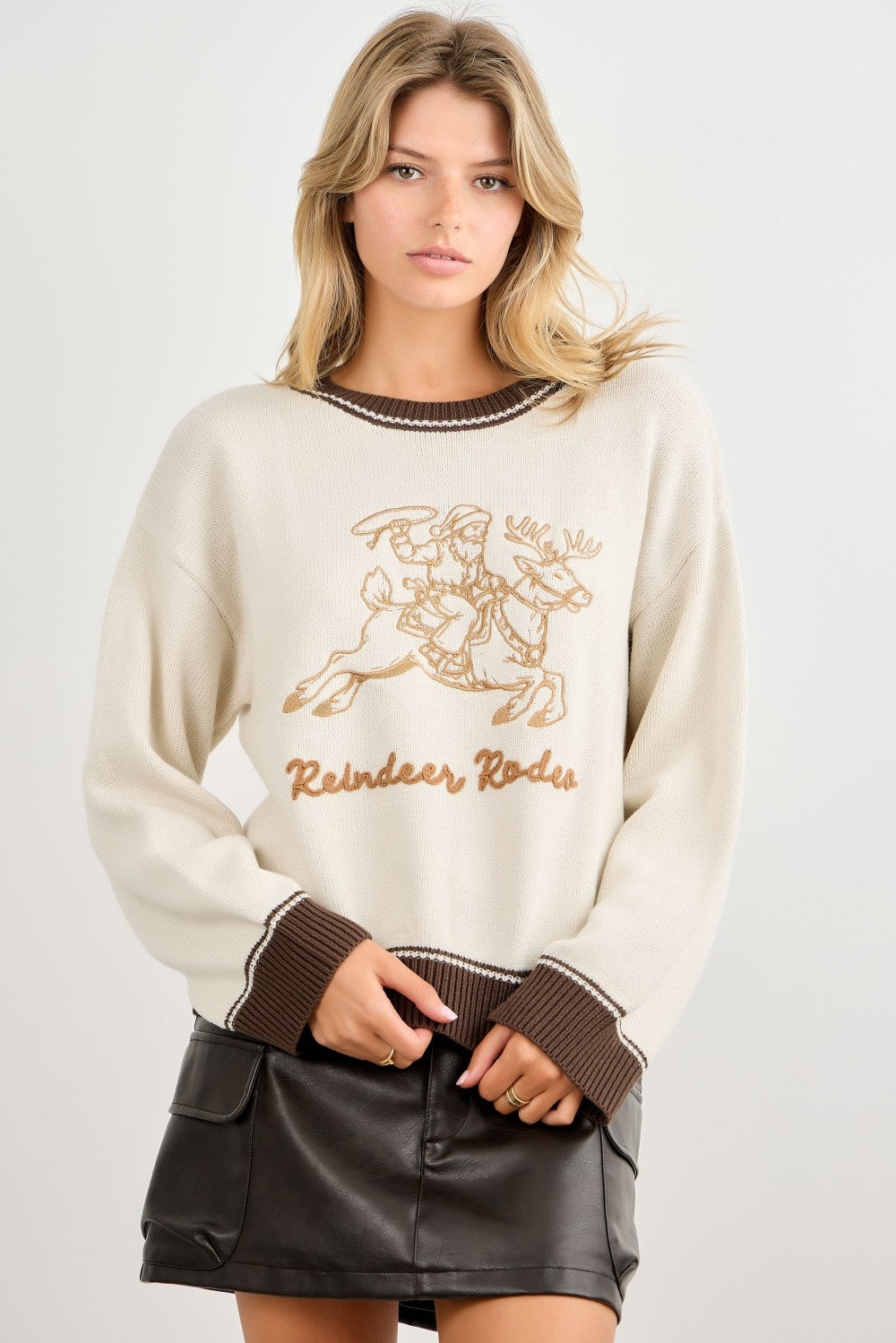 Reindeer Rodeo Contrasting Hem Sweater