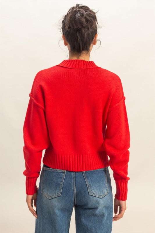 Mock Neck Front Seam Sweater