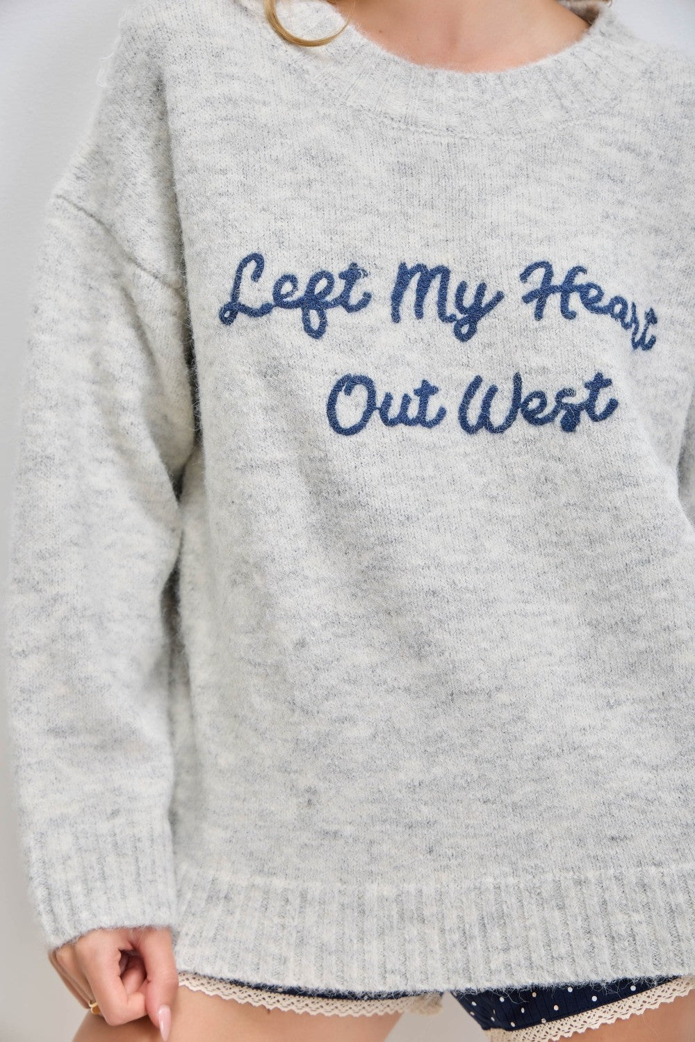"Left My Heart Out West" Grey sweater