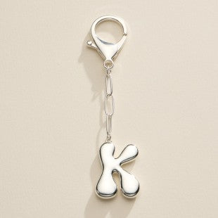 Silver Bubble Letter Initial Keychain