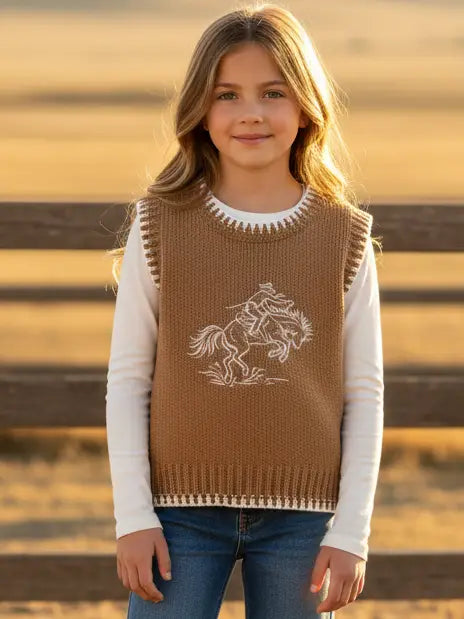 Toddler Brown Bucking Horse Sweater Vest