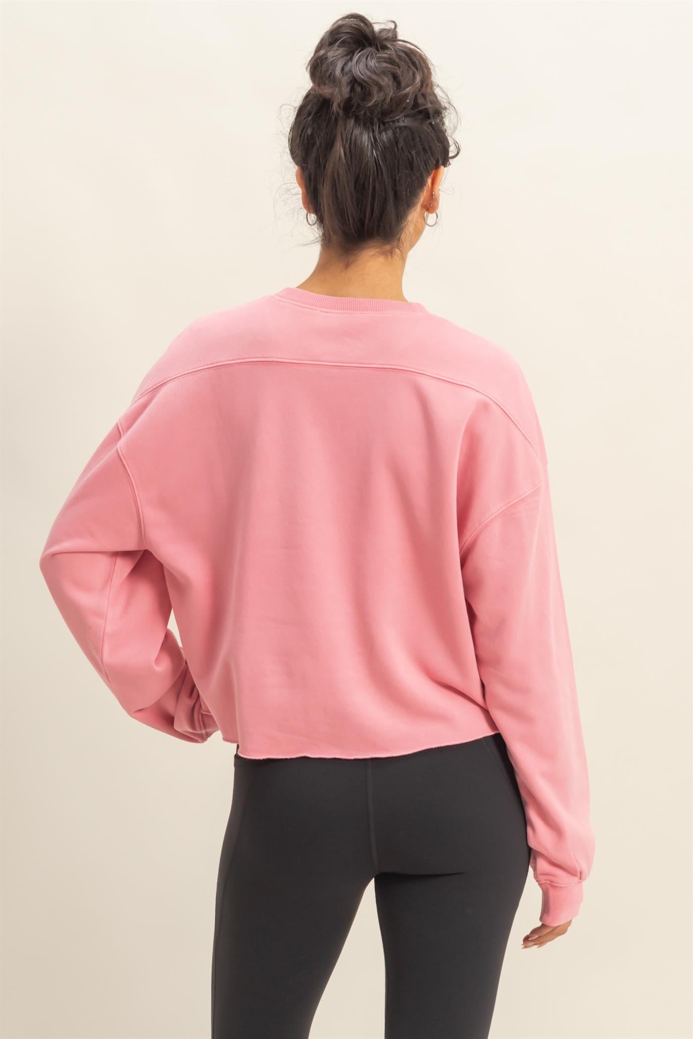 Taffy Pink Cropped Crew Neck Sweatshirt