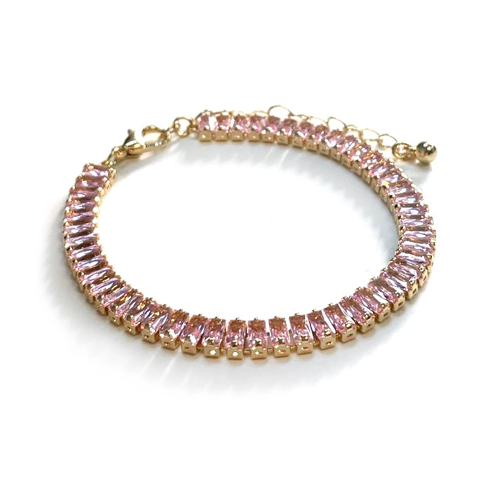 Pink CZ Baguette Crystal Link Bracelet