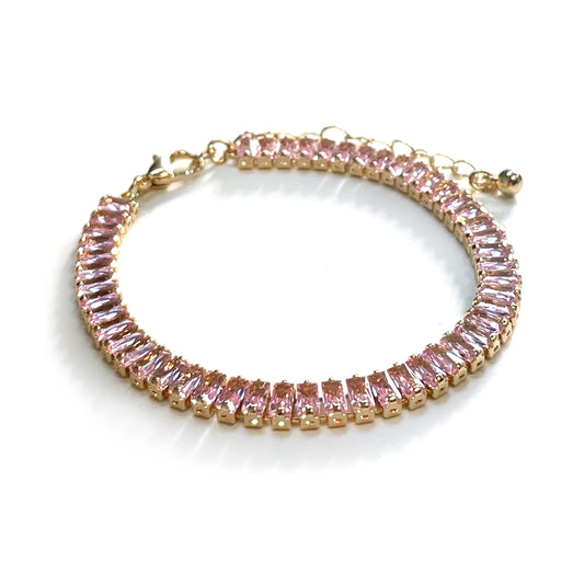 Pink CZ Baguette Crystal Link Bracelet