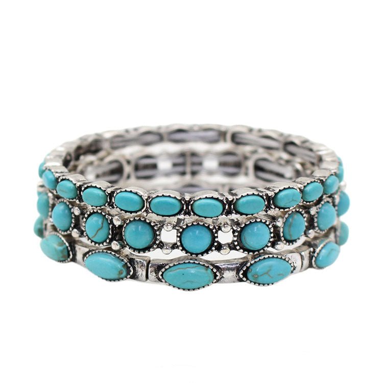 Triple Layer Turquoise Stretchy Bracelet Set