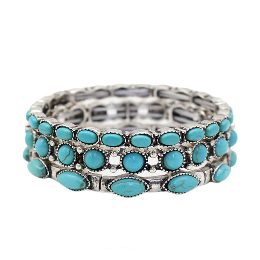 Triple Layer Turquoise Stretchy Bracelet Set