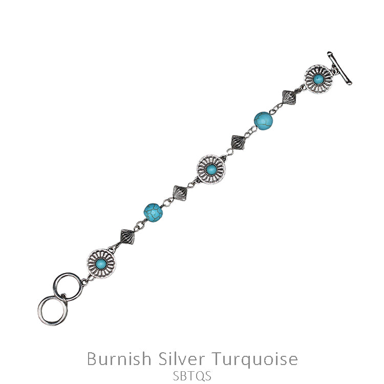 Silver & Turquoise Multi Shape Toggle Clasp Bracelet