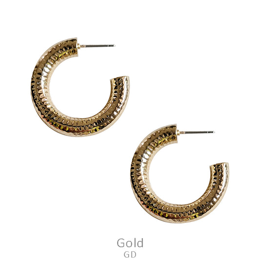 Gold Textured Hoop Post Earrings