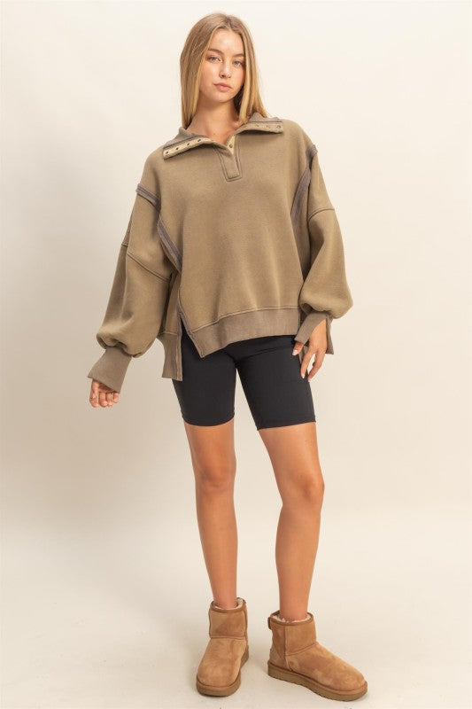 Mineral Washed Quarter Snap Sweatfleece Top