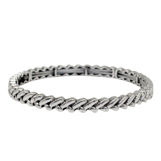Silver Herringbone Stretchy Bracelet