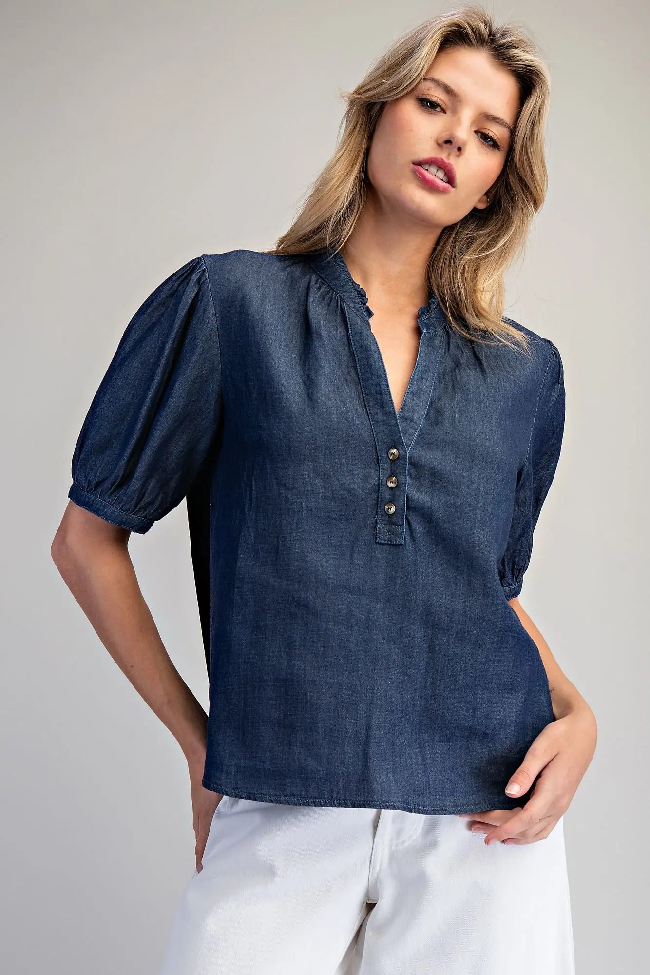 Ruffled Split V-Neck Blouse